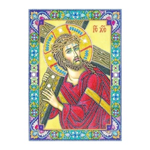 Tablou cu Diamante R8066 Iisus Hristos cara Crucea, cu Umplere partiala, cu rama, 30x40 cm - Img 1