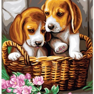 Tablou PM604 Picteaza dupa numere, Cosulet cu doi catei, 20 x 30 cm - Img 1