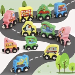 Tren din lemn cu vagoane magnetice Traffic Digital Car, multicolor - Img 2