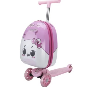 Trotineta 2 in 1 cu Ghiozdan Troler si Roti LED, 618-1 roz - Img 1