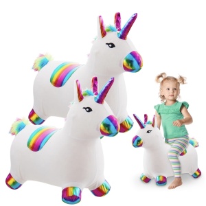 Unicorn gonflabil cu husa de plus, cu sunete si lumini, alb - Img 4