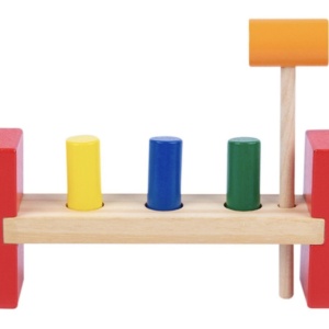 Banc din lemn cu sortator de 3 tije colorate si ciocanel - Img 1