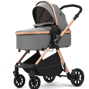 Carucior 2 in 1, F7 Gri, reversibil, pliabil compact, suspensii duble - Img 2