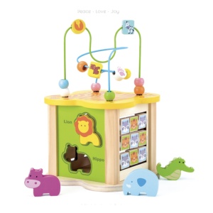 Cub cu 6 activitati Montessori, animalele salbatice cu circuit de bile Mini Animal Cube - Img 2