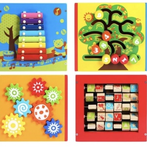 Cub cu activitati 5 in 1 Montessori, Forest Beads - Img 3