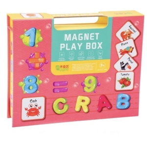 Cutie rosie cu 80 piese Puzzle magnetic Alfanumeric - Img 1