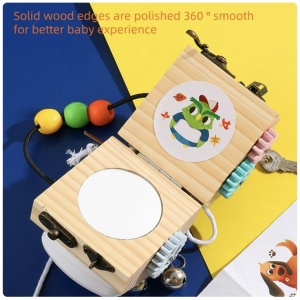 Joc Cub Busy Board cu 14 activitati, multifunctional, din lemn - Img 5