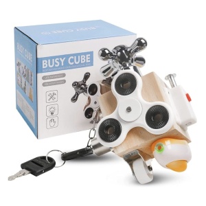 Joc Cub Busy Board cu chei si spinner, multifunctional, 7 in 1 tine-l ocupat - Img 6