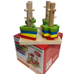 Joc Montessori de indemanare cu 4 Coloane Sortatoare De Forme, Din Lemn - Img 2