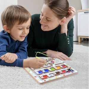 Joc Montessori Labirintul magnetic cu bile colorate si operatiuni matematice, din lemn - Img 7