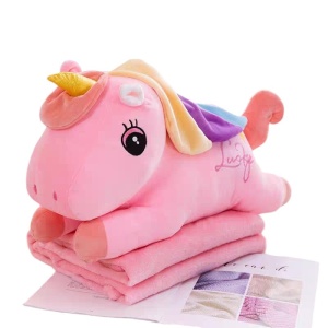 Jucarie de plus si perna cu patura inclusa, Unicornul roz - Img 1