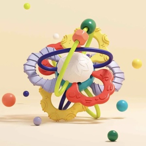 Jucarie senzoriala si dentitie pentru bebelusi Mingea cu inele - Teether Ball - Img 6
