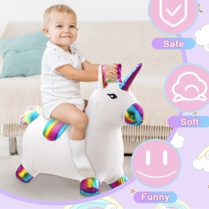 Unicorn gonflabil cu husa de plus, cu sunete si lumini, alb - Img 2