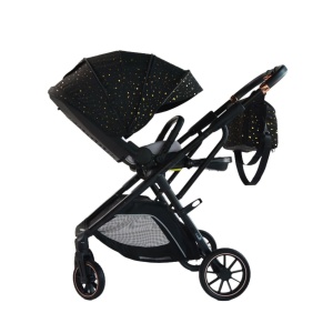 Carucior reversibil pliabil, cu husa picioare, 0-36 luni, C7 Negru cu auriu - Img 16