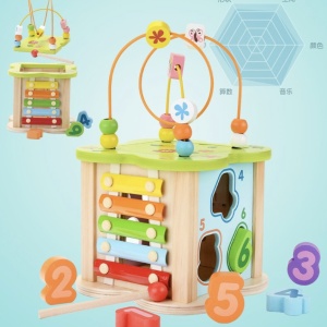 Cub cu 6 activitati Montessori, animalele salbatice cu circuit de bile Mini Animal Cube - Img 4