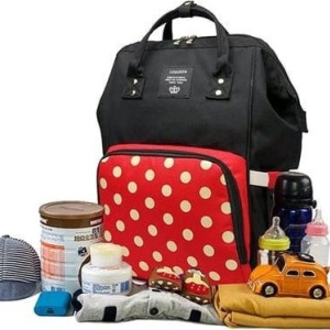 Geanta rucsac Living Share pentru mamicile de bebelusi, rosu cu buline albe - Img 3