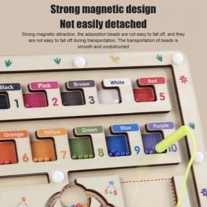 Joc Montessori Labirintul magnetic cu bile colorate si operatiuni matematice, din lemn - Img 9