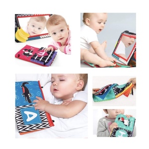 Jucarie carte Montessori bebelusi, cu oglinda, pagini fosnitoare si doua jucarii gingivale - Img 12