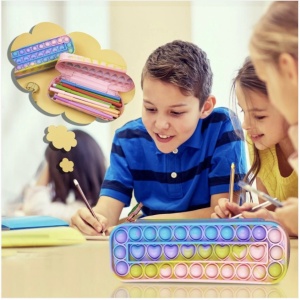 Penar cu fermoar Pop It In Inimioare Light Rainbow pentru scoala, gradinita, Fidget Toy - Img 2