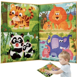 Set 4 puzzle-uri magnetice din lemn – animale salbatice, Montessori - Img 2