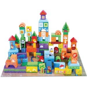 Set de constructie 100 Cuburi din lemn - Animale Salbatice - Img 1