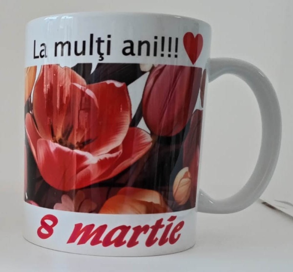 Cana personalizata cu imprimeu "La multi ani!-8 martie 2", Alb, CRD PRINT