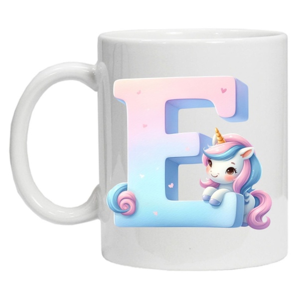 Cana personalizata cu imprimeu "litera E", Alb, CRD PRINT