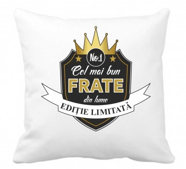 Perna 40 x 40 cm personalizata cu imprimeu "Cel mai bun frate " , poliester, alba,, CRD PRINT