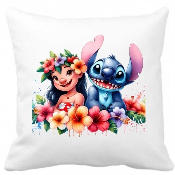Perna 40 x 40 cm personalizata cu imprimeu "LILO-STITCH-3" , poliester, alba,, CRD PRINT