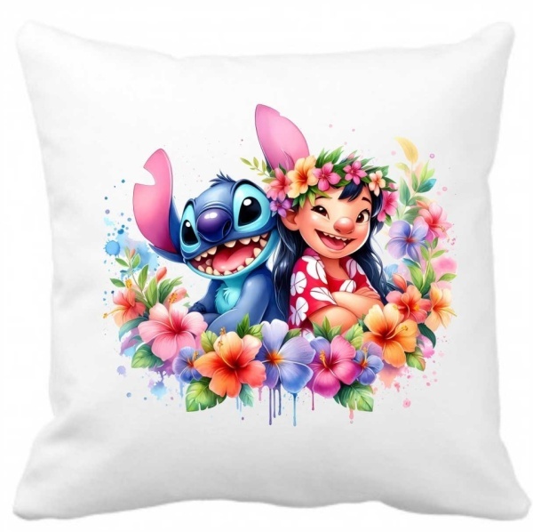 Perna 40 x 40 cm personalizata cu imprimeu "LILO-STITCH-4" , poliester, alba,, CRD PRINT