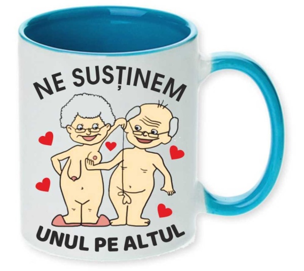 Cana personalizata cu imprimeu "Ne sustinem unul pe altul",albastru, CRD PRINT
