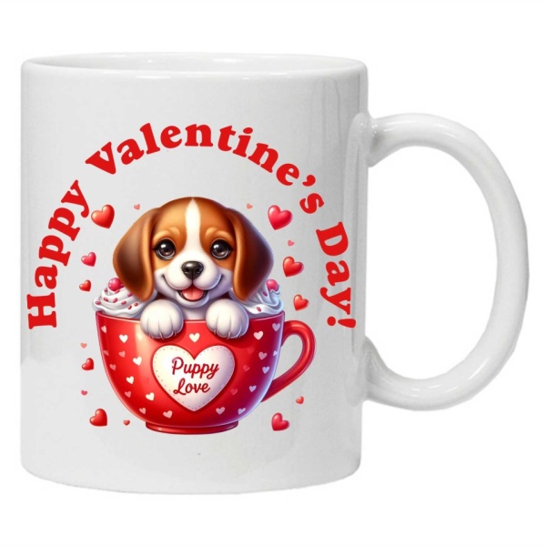 Cana personalizata cu imprimeu "Puppy in a cup- Happy Valentine's Day!", 2, Alb, CRD PRINT