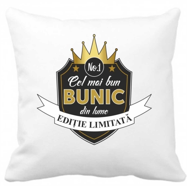 Perna 40 x 40 cm personalizata cu imprimeu "Cel mai bun bunic " , poliester, alba,, CRD PRINT