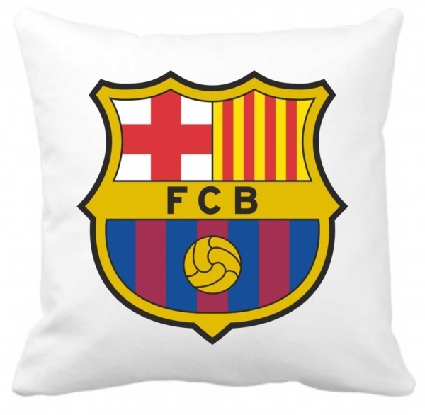 Perna 40 x 40 cm personalizata cu imprimeu "Sigla FCBarcelona" , poliester, alba,, CRD PRINT