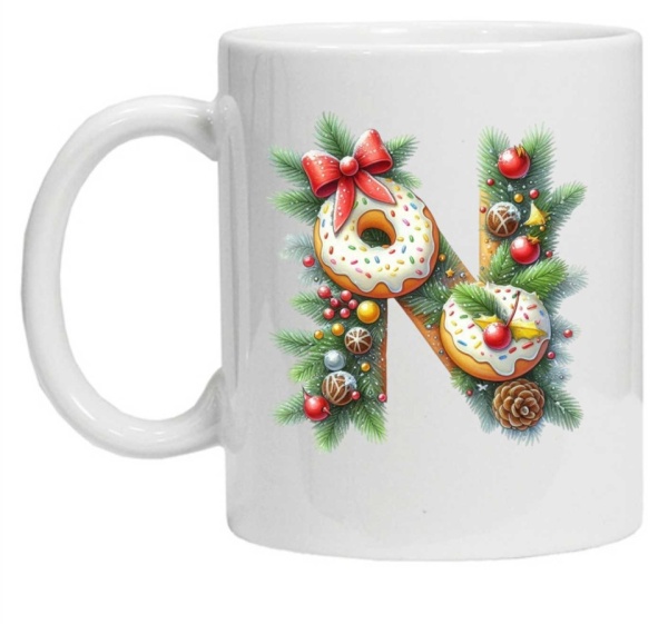 Cana personalizata cu imprimeu de iarna "litera N", Alb, CRD PRINT