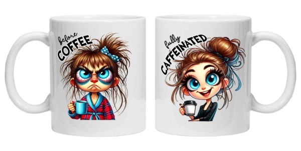 Cana personalizata cu imprimeu "inainte si dupa cafea - model 7", CRD PRINT