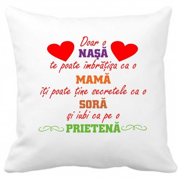 Perna 40 x 40 cm personalizata cu imprimeu "DOAR O NASA" , poliester, alba,, CRD PRINT