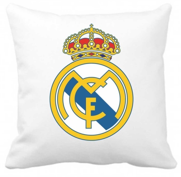 Perna 40 x 40 cm personalizata cu imprimeu "Sigla Real Madrid" , poliester, alba,, CRD PRINT
