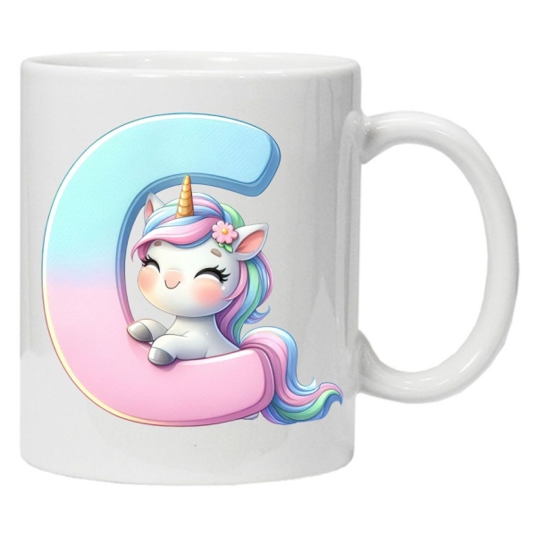 Cana personalizata cu imprimeu "litera C", Alb, CRD PRINT