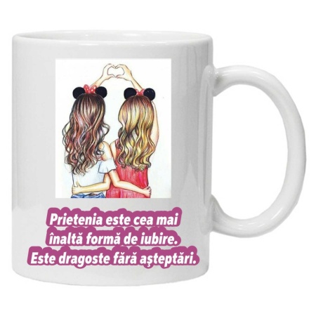 Cana personalizata Prietenia este cea mai inalta forma de iubire, Maner si interior colorat, CRD PRINT