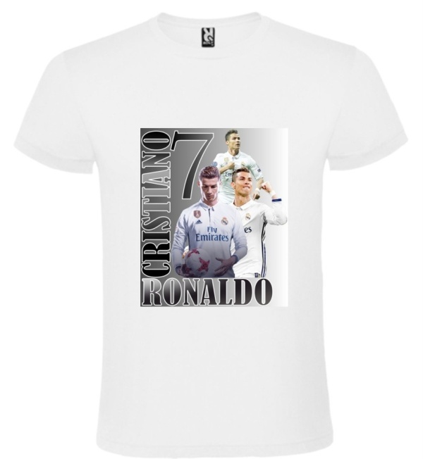 Tricou alb unisex personalizat , "Cristiano Ronaldo - CR7", CRD PRINT