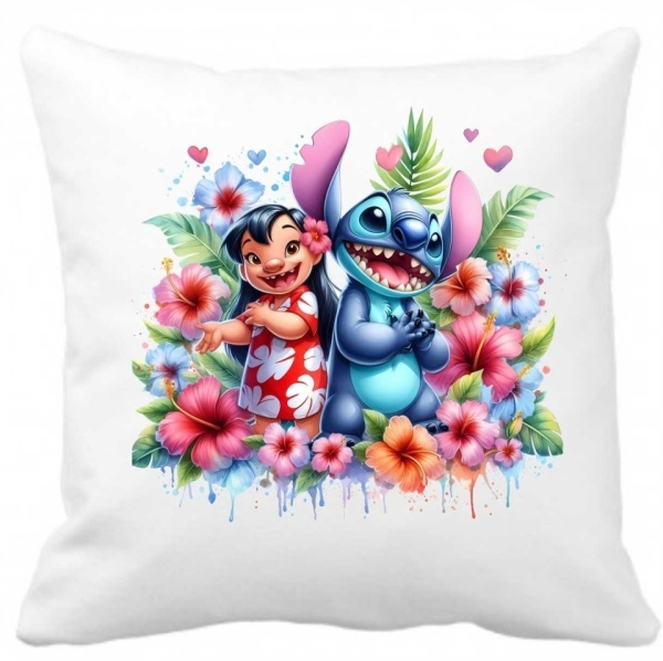 Perna 40 x 40 cm personalizata cu imprimeu "LILO-STITCH-2" , poliester, alba,, CRD PRINT