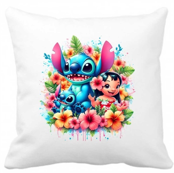 Perna 40 x 40 cm personalizata cu imprimeu "LILO-STITCH-1" , poliester, alba,, CRD PRINT