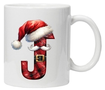 Cana personalizata cu imprimeu de iarna 2 "litera J", Alb, CRD PRINT