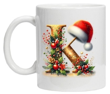 Cana personalizata cu imprimeu de iarna 3 "litera K", Alb, CRD PRINT - Img 2