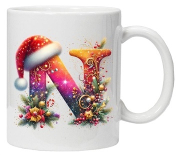 Cana personalizata cu imprimeu de iarna 3 "litera N", Alb, CRD PRINT