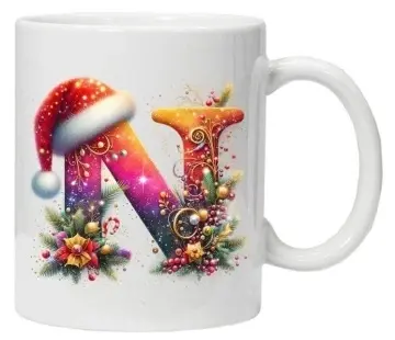 Cana personalizata cu imprimeu de iarna 3 "litera N", Alb, CRD PRINT