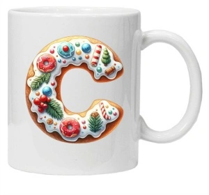 Cana personalizata cu imprimeu de iarna "litera C", Alb, CRD PRINT