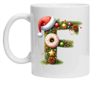 Cana personalizata cu imprimeu de iarna "litera F", Alb, CRD PRINT - Img 2