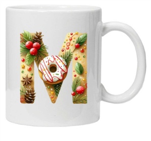 Cana personalizata cu imprimeu de iarna "litera M", Alb, CRD PRINT - Img 1